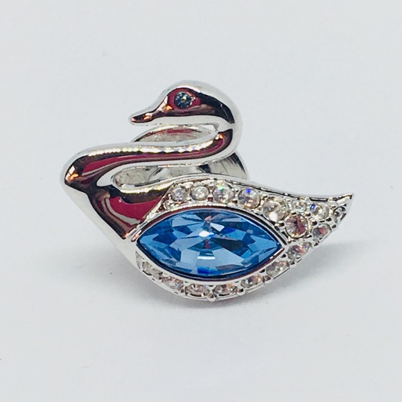 Gorgeous Swarovski Silver & Blue Jewel Swan Pin - Picture 1 of 6